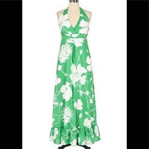 Anthropologie Odille Floral Halter green & white Maxi Dress
